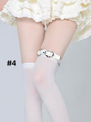 White Ribbed Trim Over Knee Stockings with Garter 5 Options