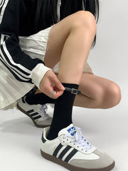White/Black/Light Grey/Dark Grey PU Buckles Socks