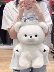 White 35cm/50cm Plush Teddy Backpack Detachable Shoulder Straps
