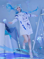 Genshin Impact Furina Inspired White and Blue Top