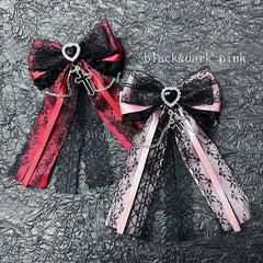 Lace Jirai Kei Bow Tie with Cross Charm and Chain 8 Color Options