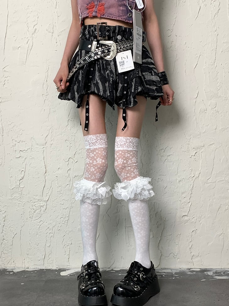 White Y2K Bittersweet Ruffled Cuff Underknee Stockings
