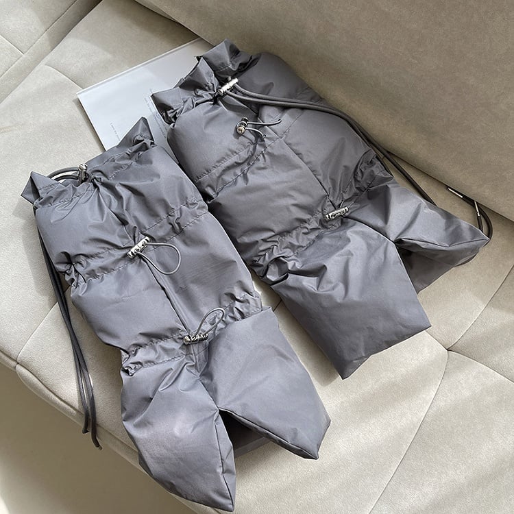 White/Gray/Black Punk Puffer Leg Warmers with Drawstring Straps