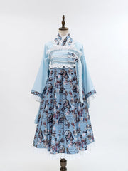 Alice in Wonderland Vibes Blue Crossover Design Top + Bunny and Poker Print JSK Dress Wa Lolita Set