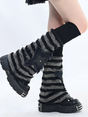 Stars Patch Black Striped Leg Warmers