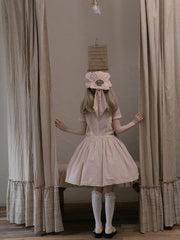 Pink Dropped Waist Sweet Lolita Dress with Teddy Bear Embroidery