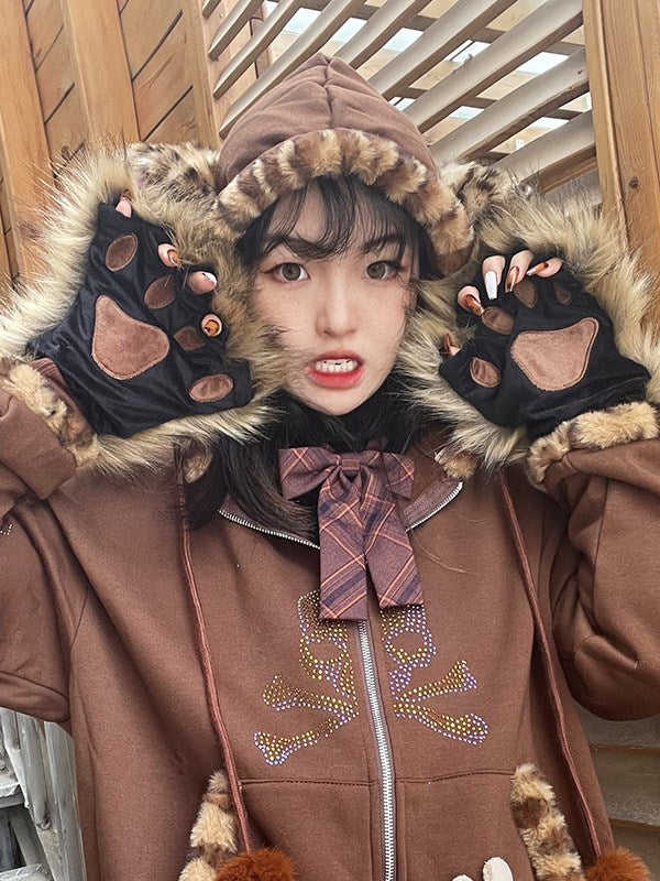 Y2K Cat Caw Shaggy Golves