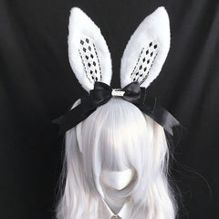 Pink/Red/Black/Black Bow Decorated White Faux Bunny Ear Lolita KC with Diamond Pattern Alice Vibes