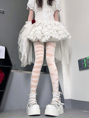 Y2K Style Black/White Cross Strap Design Tights