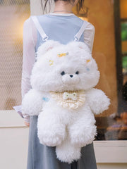 White 52cm Plush Puppy Backpack Detachable Shoulder Straps