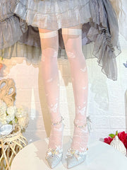 Butterfly Pattern Black/White Over Knee Stockings