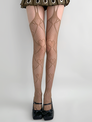 White/Purple/Brown/Black Heart Design Fishnet Suspender Stockings