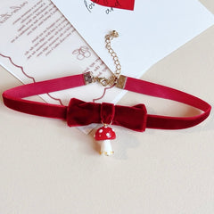 Red Mushroom Pendant Bowknot Detail Choker