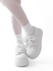 White Yami Kawaii Cross Applique Crisscross Velcro Strap Closures  Platform  Sneakers