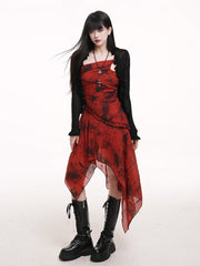 Black Cropped Cardigan with Ruffle Trim & Tie-Front Design