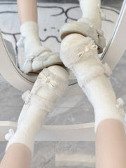 Sweet Lolita White Mary Jane Shoes with Star Snap & Bow Decor