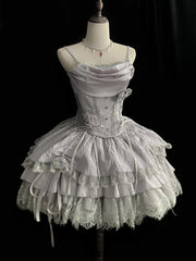 Silver Gray cowl Neckline Boned Witch Lolita Corset Top