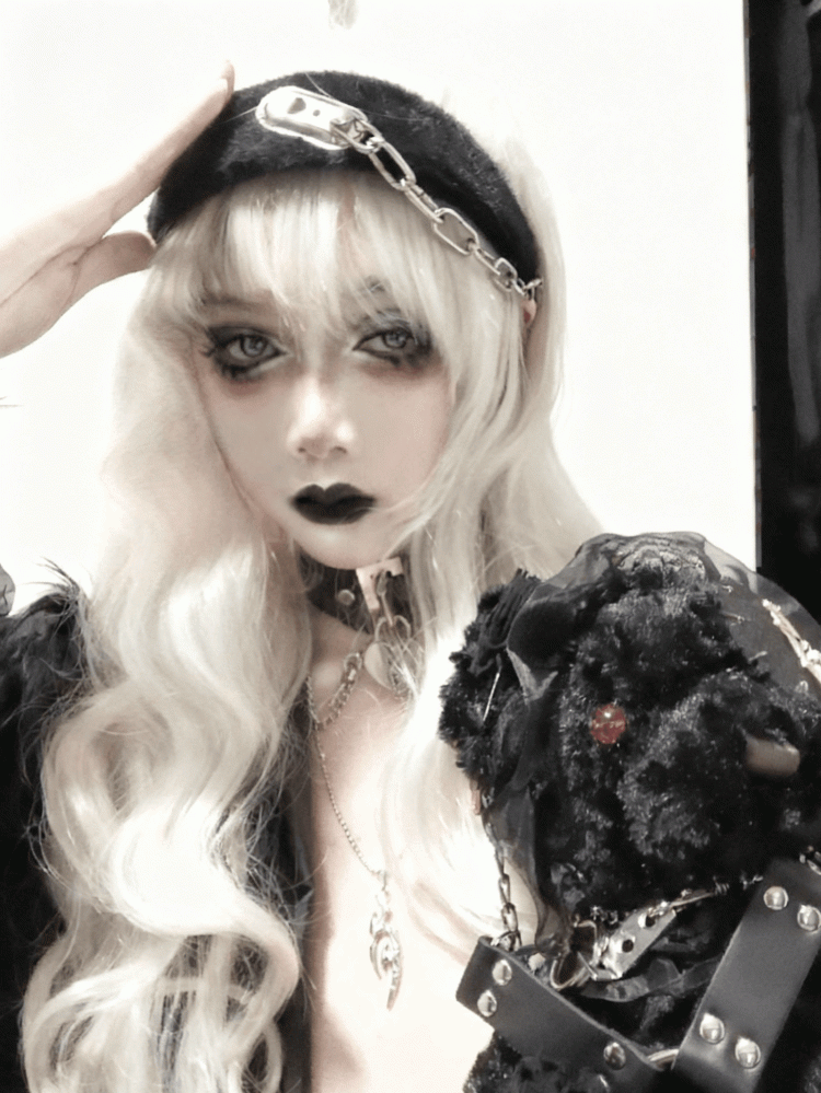 White/Black Gothic Metal Chain Plush KC