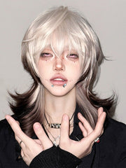 Blonde And Brown Ombre 43CM Length Wavy Wig With Air Bangs