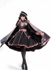 Pink to Black Gradient Flower Print Cape with 3D Flower Accents