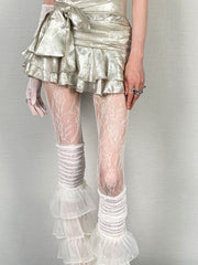 Y2K White Floral Pattern Fishnet Tights