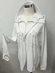 White  Jirai Kei Cat Print Sun Protection Hooded Jacket