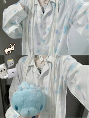 Yami Kawaii White Loungewear Set | Band-Aid & Kitten Print Top & Pants