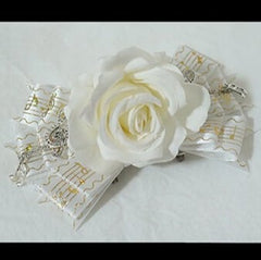 White Musical Notes Charm Floral Design Bowknot Hairclip