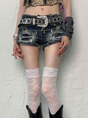 Y2K White Floral Pattern Lace Stay Ups Over Knee Stockings