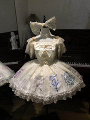 Zodiac Embroidered Champagne Lolita Dress with Tulle Butterfly Sleeves