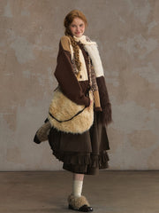 Vintage Beige & Brown Patchwork Knitted Cardigan with Pony Motif