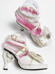 White Gyaru Fashion Heart-shaped High Heels Sandals
