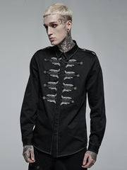Men's Black Punk Personalized Skull Embroidery Shirt
