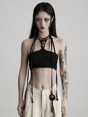 Urban Goth Black Camisole with Bead & Stone Braided Rope Decor