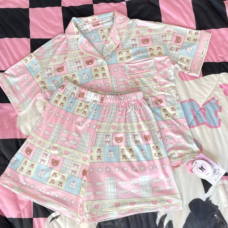 Pink Patchwork Print Pajama Set