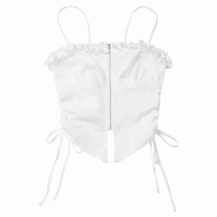 White Pointed Hem Zip-Up Cami Top with Side Drawstrings