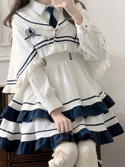 White and Blue Lace Trim Sailor Collar Cape