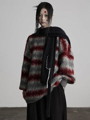 Urban Goth Grey & Red Striped Round Neck Sweater