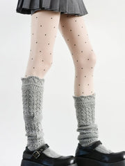 White/Brown/Gray Cut-Out Design Knitted Calf Socks