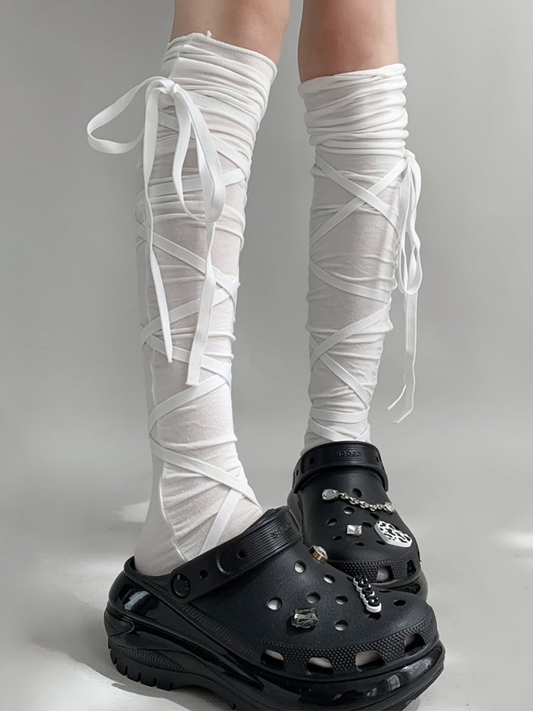 White Self-tie Straps Balletcore Loose Stockings