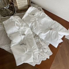 White/Gray/Black Punk Puffer Leg Warmers with Drawstring Straps