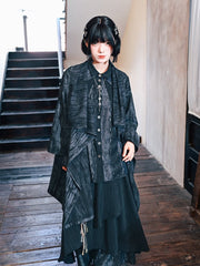 Blue Tie Dye Cheongsam Asymmetrical Cape Jacket with Snake Print