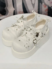 Studs Details & Skeleton Cross Decor Denim White Platform Shoes in Punk Style
