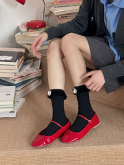 Ribbed Socks with Ruffled Cuff & Jewel Accents