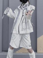 White Futuristic Cyberpunk Buckle Strap Jersey Maid Jirai Kei Full Set