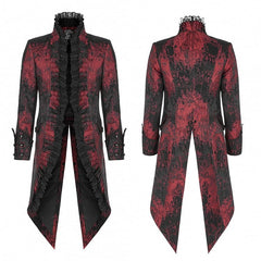 Men's Dark Red and Black Rococo Gorgeous Lace Tuxedo Coat