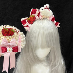 Strawberry Bunny KC & Lace Mini Hat Pink and Red Sweet Lolita Style