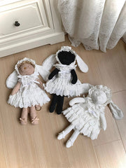 White Rosette and Bowknot Embroidery Dress + Bunny Ears Hat