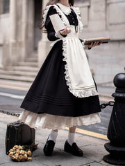 Clearance - Size S for Waist 68CM Floral Embroidery White Apron Short Version