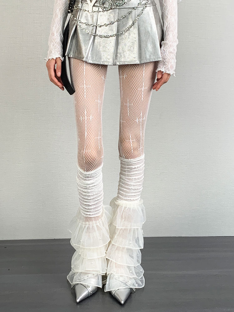 White Cross Pattern Punk Tights
